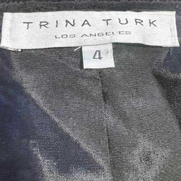 Trina Turk Wool Blend Jacket Size 4 Tweed Preppy Velvet Trim Bows Chic Career - Picture 7 of 10